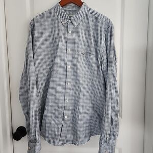 Lacoste Shirt Mens Size XL Blue Green Gingham Poplin Button Down Long Sleeve